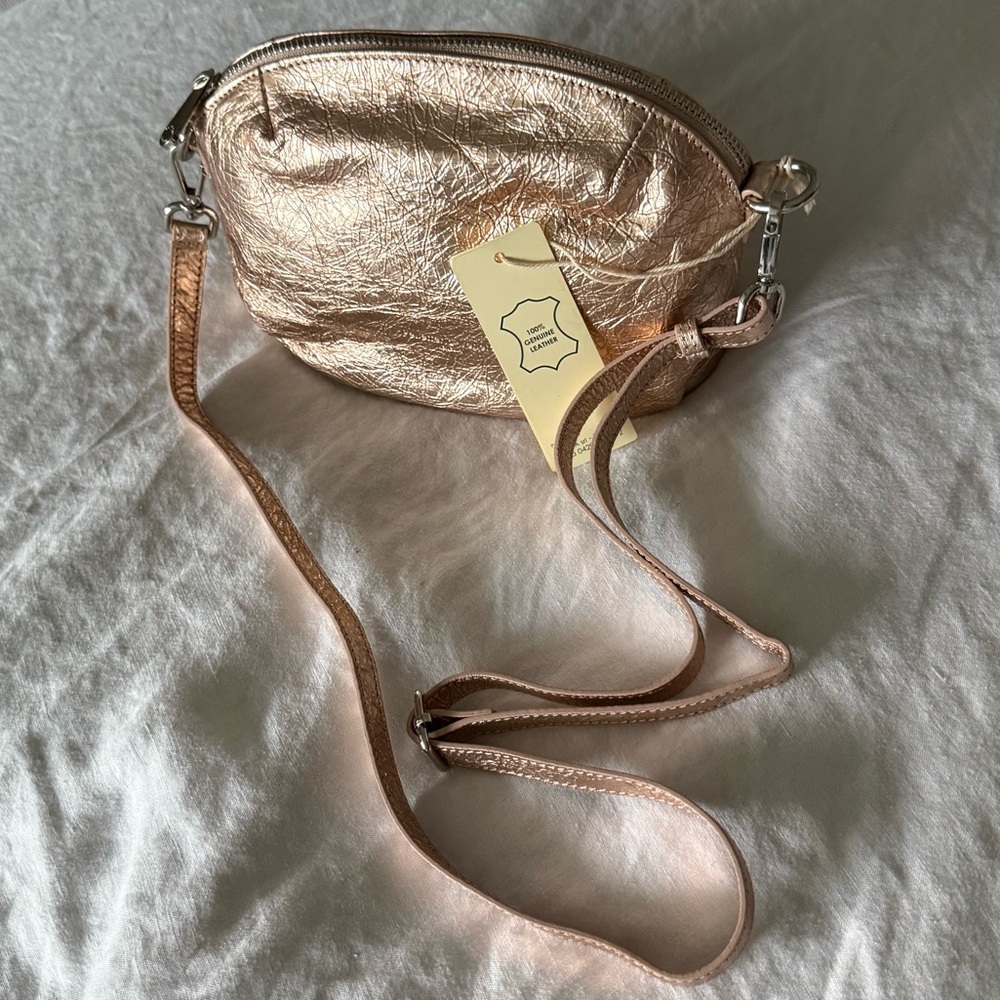 Rose Gold Leather Crossbody Bag